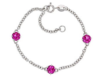 Picture of Pre-Owned Pink Lab Created Sapphire Rhodium Over Sterling Silver Childrens Bracelet 1.50ctw