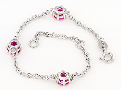 Pre-Owned Pink Lab Created Sapphire Rhodium Over Sterling Silver Childrens Bracelet 1.50ctw