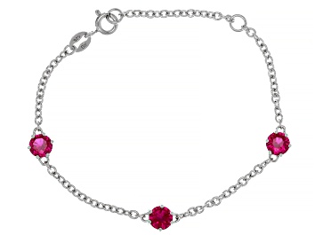 Picture of Pre-Owned Red Lab Created Ruby Rhodium Over Sterling Silver Childrens Birthstone Bracelet 1.50ctw