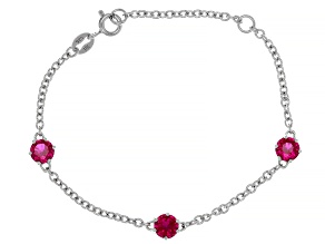 Pre-Owned Red Lab Created Ruby Rhodium Over Sterling Silver Childrens Birthstone Bracelet 1.50ctw