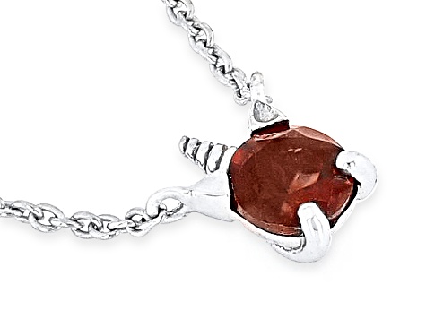 Pre-Owned Red Garnet Rhodium Over Sterling Silver Children's Unicorn Necklace .28ct