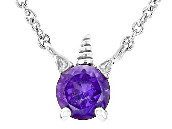 Picture of Pre-Owned Purple Amethyst Rhodium Over Sterling Silver Children's Unicorn Necklace .20ct