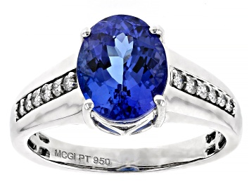 Picture of Pre-Owned Blue Tanzanite With White Diamond Platinum Ring 3.14ctw