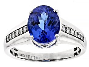 Pre-Owned Blue Tanzanite With White Diamond Platinum Ring 3.14ctw