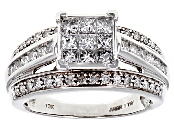 Picture of Pre-Owned White Diamond 10k White Gold Quad Ring 1.00ctw