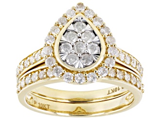 Pre-Owned White Diamond 10k Yellow Gold Halo Ring With Matching Band 1.00ctw