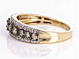 Pre-Owned Champagne And White Diamond 10k Yellow Gold Band Ring 0.75ctw