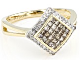Pre-Owned Champagne And White Diamond 10k Yellow Gold Cluster Ring 0.60ctw