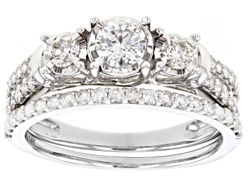 Picture of Pre-Owned White Diamond 14k White Gold 3-Stone Ring With Matching Band 1.00ctw