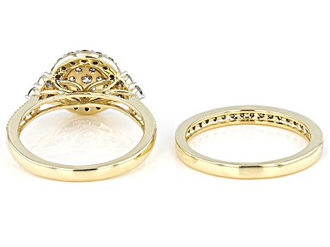 Pre-Owned Diamond 10k Yellow Gold Halo Ring Set 0.95ctw