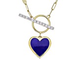 Pre-Owned White Diamond Accent And Blue Ceramic 10k Yellow Gold Toggle Design Heart Necklace