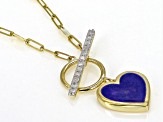 Pre-Owned White Diamond Accent And Blue Ceramic 10k Yellow Gold Toggle Design Heart Necklace