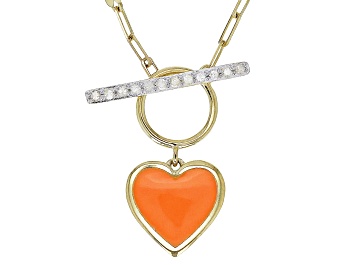 Picture of Pre-Owned White Diamond Accent And Orange Ceramic 10k Yellow Gold Toggle Design Heart Necklace