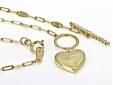 Pre-Owned White Diamond Accent And Orange Ceramic 10k Yellow Gold Toggle Design Heart Necklace