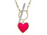 Pre-Owned White Diamond Accent And Pink Ceramic 10k Yellow Gold Toggle Design Heart Necklace