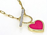 Pre-Owned White Diamond Accent And Pink Ceramic 10k Yellow Gold Toggle Design Heart Necklace