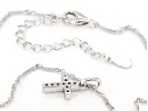 Pre-Owned White Lab Created Sapphire Rhodium Over Silver Childrens Cross Pendant With Chain 0.17ctw