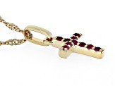 Pre-Owned Red Lab Created Ruby 18k Yellow Gold Over Silver Children's Cross Pendant with Chain .17ct
