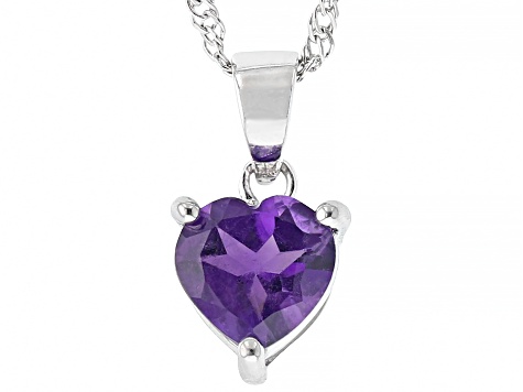 Pre-Owned Purple Amethyst Rhodium Over Sterling Silver Childrens Birthstone Pendant With Chain 1.40c