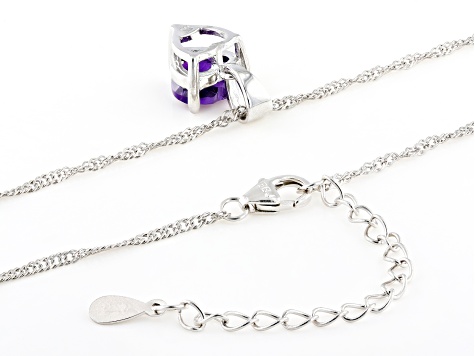 Pre-Owned Purple Amethyst Rhodium Over Sterling Silver Childrens Birthstone Pendant With Chain 1.40c