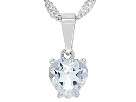 Pre-Owned Blue Aquamarine Rhodium Over Sterling Silver Childrens Birthstone Pendant With Chain 0.54c