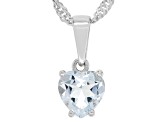 Pre-Owned Blue Aquamarine Rhodium Over Sterling Silver Childrens Birthstone Pendant With Chain 0.54c