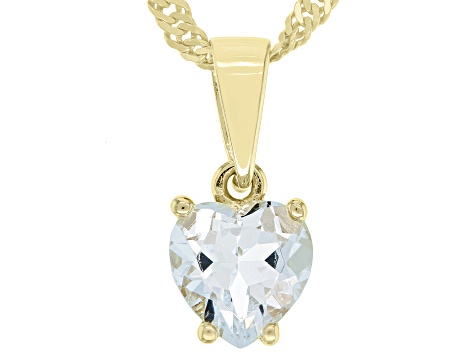 Pre-Owned Blue Aquamarine 18k Yellow Gold Over Silver Childrens Birthstone Pendant With Chain 0.54ct