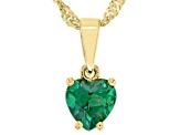 Pre-Owned Green Lab Emerald 18k Yellow Gold Over Silver Childrens Birthstone Pendant With Chain 0.55