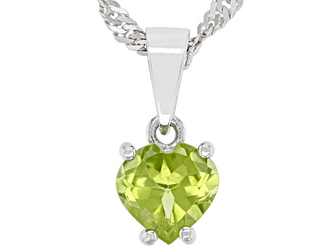 Pre-Owned Green Peridot Rhodium Over Sterling Silver Childrens Birthstone Pendant With Chain