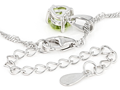 Pre-Owned Green Peridot Rhodium Over Sterling Silver Childrens Birthstone Pendant With Chain