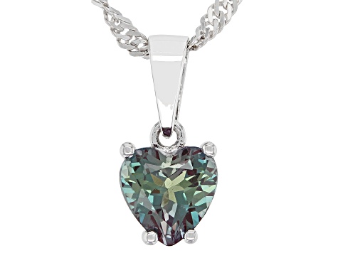 Pre-Owned Blue Lab Alexandrite Rhodium Over Sterling Silver Childrens Birthstone Pendant With Chain
