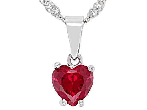 Pre-Owned Red Lab Ruby Rhodium Over Sterling Silver Childrens Birthstone Pendant With Chain