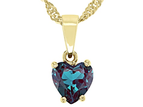 Pre-Owned Blue Lab Created Alexandrite 18k Yellow Gold Over Silver Childrens Birthstone Pendant With