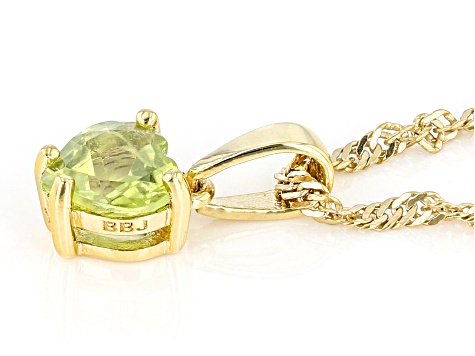 Pre-Owned Green Peridot 18k Yellow Gold Over Silver Childrens Birthstone Pendant With Chain