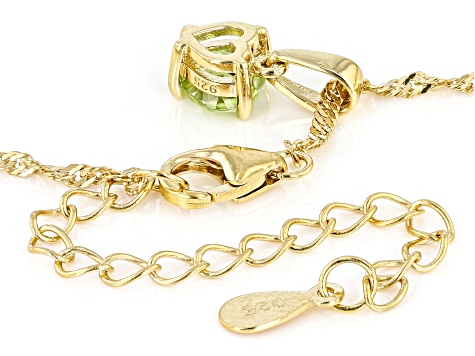 Pre-Owned Green Peridot 18k Yellow Gold Over Silver Childrens Birthstone Pendant With Chain