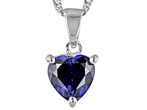 Pre-Owned Blue Lab Created Sapphire Rhodium Over Sterling Silver Childrens Pendant With Chain 2.08ct