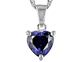 Pre-Owned Blue Lab Created Sapphire Rhodium Over Sterling Silver Childrens Pendant With Chain 2.08ct
