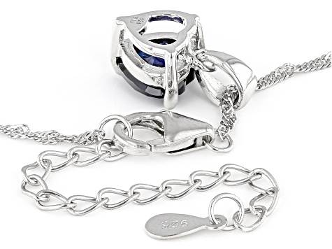 Pre-Owned Blue Lab Created Sapphire Rhodium Over Sterling Silver Childrens Pendant With Chain 2.08ct