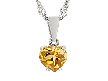 Picture of Pre-Owned Yellow Citrine Rhodium Over Sterling Silver Childrens Birthstone Pendant With Chain 0.55ct