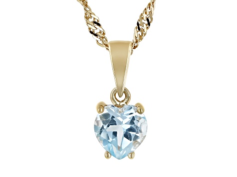 Pre-Owned Sky Blue Topaz 18k Yellow Gold Over Sterling Silver Childrens Birthstone Pendant With Chai