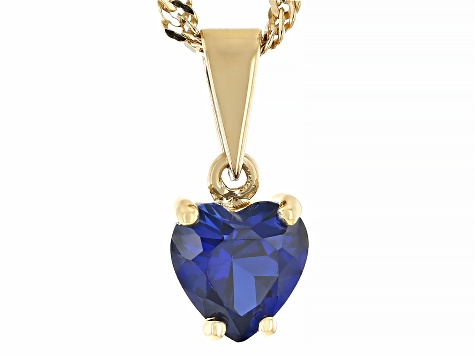 Pre-Owned Blue Lab Created Sapphire 18k Yellow Gold Over Silver Childrens Birthstone Pendant With Ch