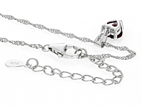 Pre-Owned Red Garnet Rhodium Over Sterling Silver Childrens Birthstone Pendant With Chain .81ct