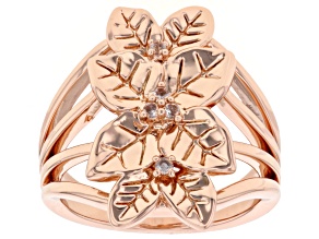 Pre-Owned White Topaz Copper Floral Design Ring 0.09ctw