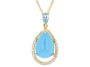 Picture of Pre-Owned Blue Sleeping Beauty Turquoise 10k Yellow Gold Pendant with Chain 2.37ctw