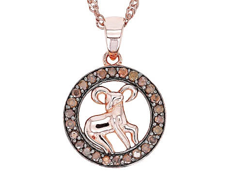 Pre-Owned Champagne Diamond 14k Rose Gold Over Sterling Silver Aries Pendant With 18" Singapore Chai
