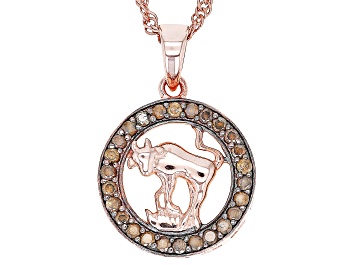 Picture of Pre-Owned Champagne Diamond 14k Rose Gold Over Sterling Silver Taurus Pendant With 18" Singapore Cha