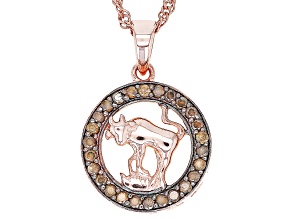 Pre-Owned Champagne Diamond 14k Rose Gold Over Sterling Silver Taurus Pendant With 18" Singapore Cha