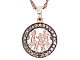 Pre-Owned Champagne Diamond 14k Rose Gold Over Sterling Silver Gemini Pendant With 18" Singapore Cha