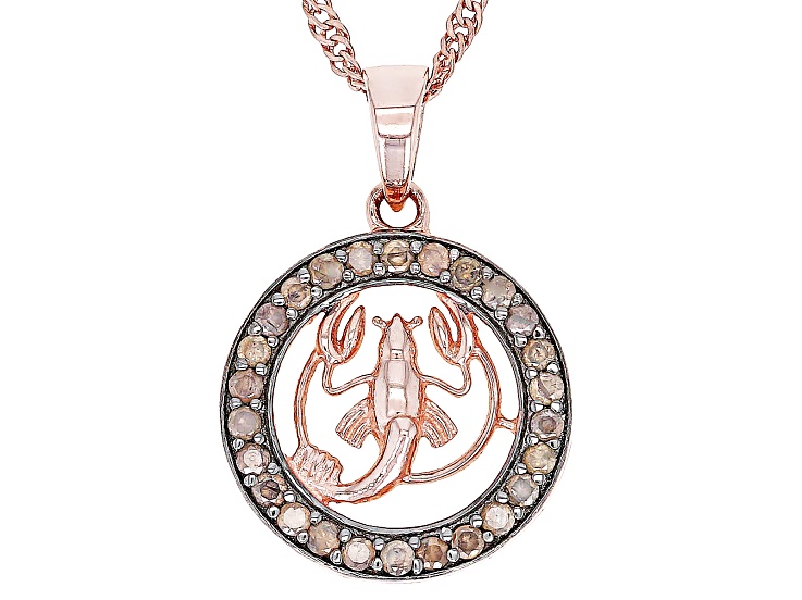 Pre-Owned Champagne Diamond 14k Rose Gold Over Sterling Silver Cancer Pendant With 18" Singapore Cha