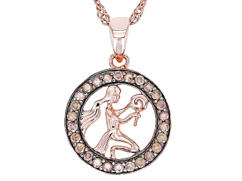 Picture of Pre-Owned Champagne Diamond 14k Rose Gold Over Sterling Silver Virgo Pendant With 18" Singapore Chai